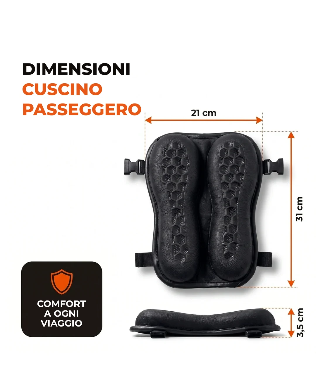 Dimensioni del Cuscino Passeggero: 21 cm × 31 cm × 3,5 cm